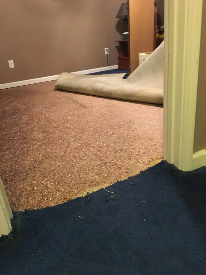 Carpet pad removal revealing water damage during Drying & Dehumidification in Lincoln City